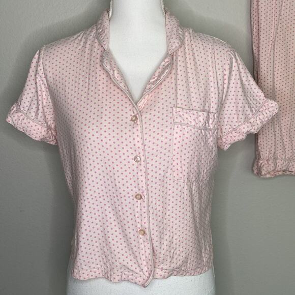 Nasty Gal 2 piece Short Sleve Pajama Set. Pink with dark pink polka dots Size 10 - Picture 2 of 15